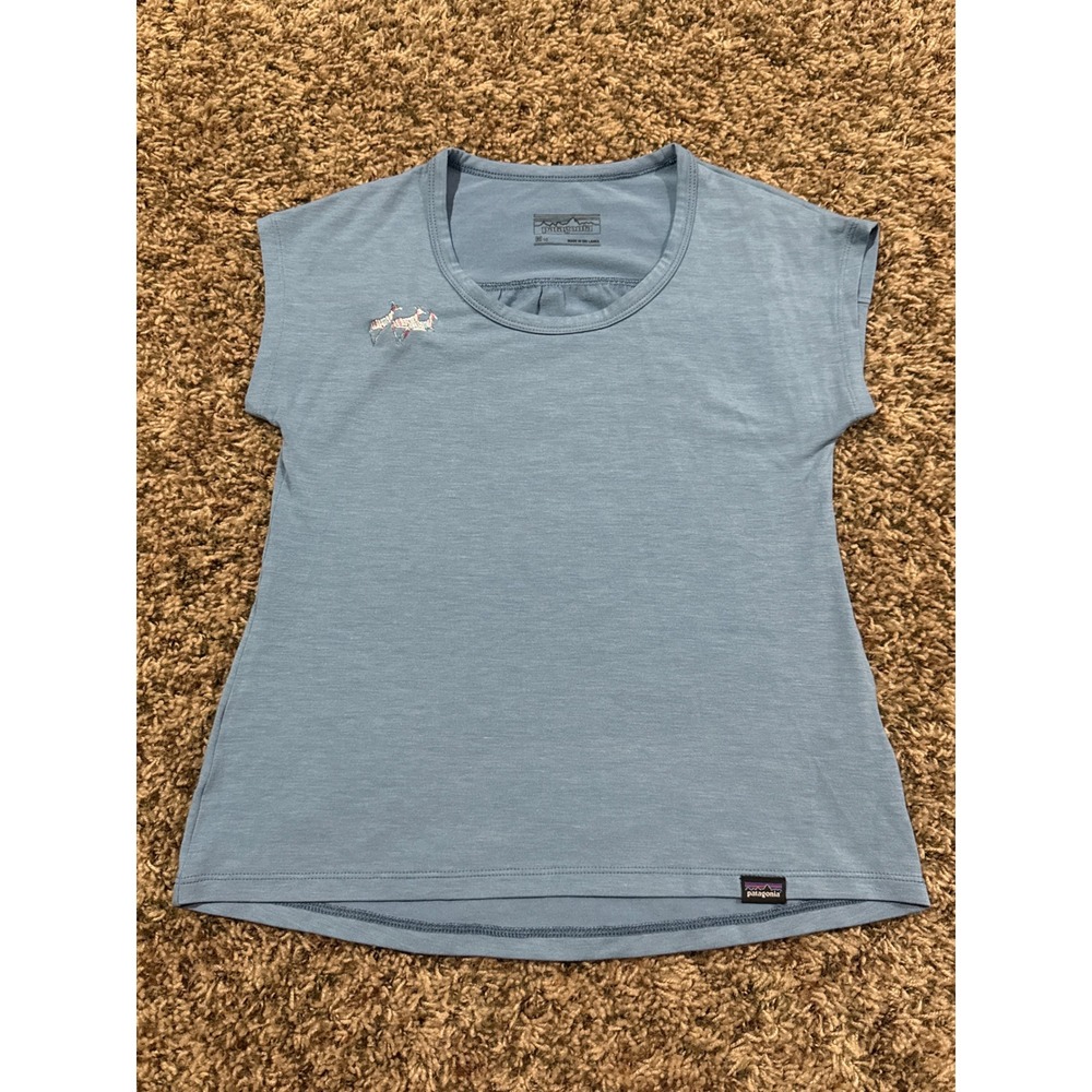 Patagonia Girl Blue Cap Sleeve Active T-Shirt M 10 Sporty Outdoor Casual Recycle